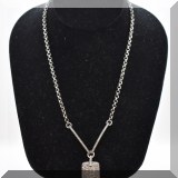 J125. Chain with pave diamond bars and rectangular pendant. Tests as 10K gold. - $295